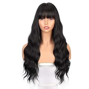 Long Black Wig with Bangs Wavy Hair Wigs for Women